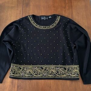 Carole Little Black and Gold Embellished Long Sleeve Sweater